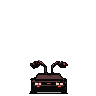 Black and red DeLorean DMC-12 with gull-wing doors raised, glowing headlights and taillights, viewed from a slightly elevated front angle.