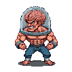 Muscular, menacing figure in fighting stance with oversized, exposed brain in a glass helmet.