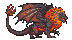 A dragon with dark crimson scales attacks, its chest and wings glowing with vibrant fire.