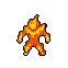 A humanoid fire elemental charging forward with bent legs, arms slightly out, and a flame-like crest on its head.