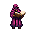 A cloaked figure in a magenta robe holds an open tan book against a black background.