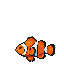 A vibrant collection of pixelated aquatic life, including an orange and white clownfish, a blue and silver fish, a spotted pufferfish, a blue and yellow angelfish, and a spotted shark, with subtle animation suggesting gentle movement.
