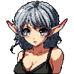 Elf girl with silver hair and large eyes, blushing and looking embarrassed.