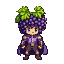 Pixel Animation: Grape-Headed Character Stands Ready in Purple Realm