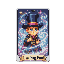 Whimsical figure in a top hat and patterned jacket, surrounded by swirling blue light and sparkling stars.
