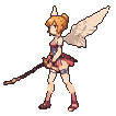 Pixel Art: pixie character is sprinting, while holding katana and flapp...