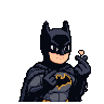 Batman forms a Korean heart gesture with his hands, his yellow bat symbol glowing.