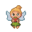 A blonde-haired pixie with translucent wings joyfully eats a strawberry, eyes closed in bliss.