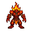 A fire elemental with molten red and orange body, fiery segmented armor, and a crown of erupting flames.