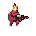 Pixel Art: Crimson Warrior Aims Sci-Fi Rifle in Dark Realm