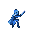 Blue figure running and attacking, with one arm extended.