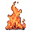 A single, jagged pillar of pixelated orange and yellow flame, rising and flickering against a dark reddish-brown background.