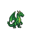 A green dragon with shimmering scales and leathery wings, posed dynamically with mouth slightly open.