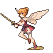 Pixel Art: pixie character is sprinting, while holding katana and flapp...