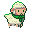 A fluffy sheep with a green scarf joyfully bounces.