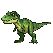 A green Tyrannosaurus Rex in mid-stride, jaws slightly open, with its tail swinging for balance.