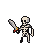 Skeletal warrior lunging with a pixelated sword.