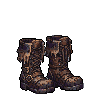 Fantasy warrior boots with detailed embellishments, subtly animated with shifting highlights.