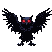 A shadowy, owl-like creature with wide, crimson eyes and spread wings, its form shifting subtly against a dark background.