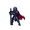 Stoic Knight: Red Cape, Gleaming Armor, Sword Ready