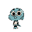 Stylized blue anthropomorphic cat-like character with wide, shocked eyes and an open, square mouth, set against a solid teal background.