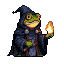 Frog-like wizard holding a glowing magical orb.