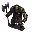 A hulking orc berserker with dark, worn armor, gripping a double-headed axe.