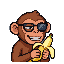 A monkey wearing sunglasses grins while peeling a banana.