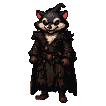 Mischievous rat-like creature in dark, tattered robes and hooded cloak, with beady eyes, extending paws to cast a spell.