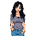 Pixel: Reserved Girl in Blue Jeans: Muted Digital Portrait