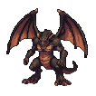 A dragon with dark scales and an ember-orange underbelly crouches in a fighting stance, wings poised for action.