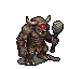 A menacing cyclops with a burning red eye and stone club, a skeletal warrior in armor, a monstrous spider with bared fangs, a horned beast with an axe, and a snarling green troll, all rendered in a dark fantasy isometric pixel art style.