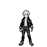 Young man with spiky white hair, wearing a black jacket over a white shirt and distressed pants, shown in a walking and running animation sequence.