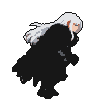 Lone warrior with white hair and dark cloak charges forward, wielding a massive sword.