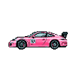 Bright pink sports car with racing decals, including a white square with "40" in black, in side profile against a black background.