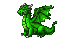 A vibrant green dragon with gently flapping wings and a swaying tail.