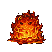 A pulsating blob of orange and yellow pixelated flames with a smoldering core.