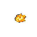 A dynamic, expanding burst of yellow and white pixelated fire with black outlines against a solid orange background.