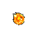 A vibrant, circular fireball with a bright yellow and white center, radiating outward through shades of orange to a dark orange outline.
