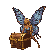 A delicate pixie with iridescent butterfly wings perches atop a massive, overflowing treasure chest.