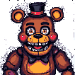 Brown animatronic bear with top hat and bowtie, sharp metallic teeth visible in its open mouth.