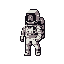 A lone astronaut in a gray and white space suit stands centrally against a muted purple-brown background.