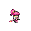Young warrior with pink outfit and high ponytail swings sword in attack animation.