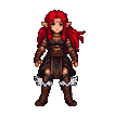 Determined elven warrior with fiery red hair running to the right.