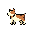 Stylized, pixelated dog in a side profile, facing left. The dog has reddish-brown fur with cream accents on its chest and face. It stands on all four legs against a dark gray background.