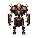Skeletal warrior in brown and beige armor, standing with outstretched clawed hands.