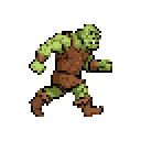 A green, hunched humanoid creature, resembling an orc or goblin, in profile facing right, mid-stride with arms and legs in motion. It has a prominent lower jaw and white tusks.