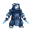 A mysterious, hooded warrior with a white mask stands ready, holding two glowing blue blade-like weapons.