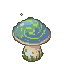 Isometric collection of whimsical pixie items: glowing mushroom, corked glass vial with shimmering liquid, green leaf, wooden staff with purple crystal, and rustic mugs.