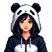 Young woman with dark hair in a panda hoodie, striking playful poses with a friendly expression.